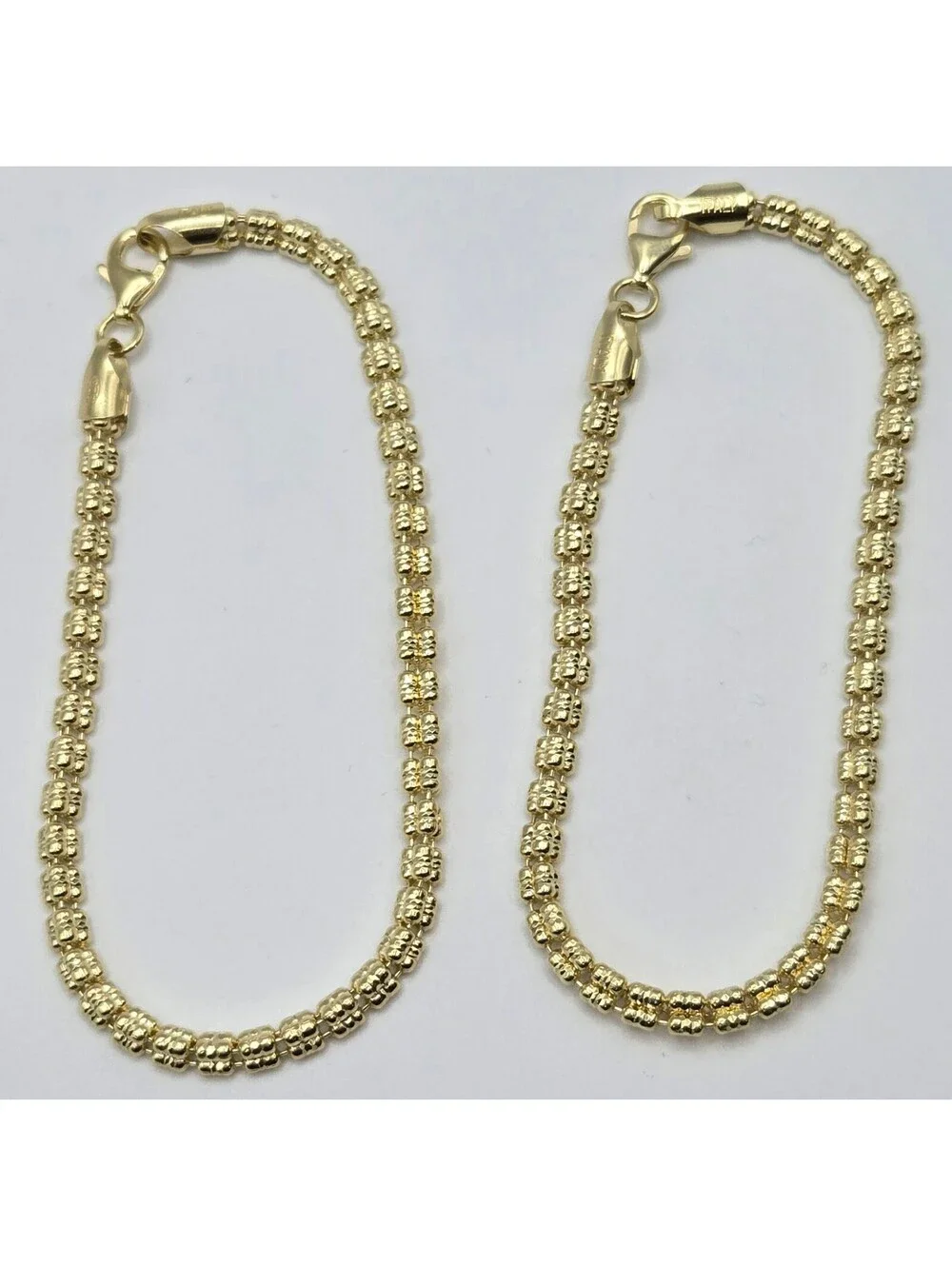 New Solid 925 Silver 14k Gold Over Ice Barrel Bracelet, Diamond-Cut 3.5mm, ITALY